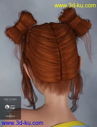 3D打印模型Asuka - Space Buns Hair for Genesis 3 and 8 Female(s)的图片