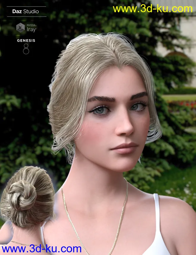Aurelia Bun Hair for Genesis 8 Female(s)模型的图片1