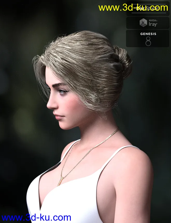 Aurelia Bun Hair for Genesis 8 Female(s)模型的图片4