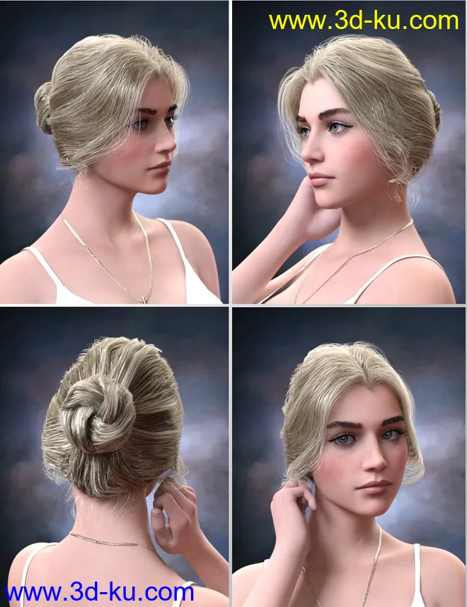 Aurelia Bun Hair for Genesis 8 Female(s)模型的图片9