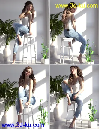 3D打印模型Bianca Morph, Poses and Expressions, and Chair Prop for Genesis 8 Female的图片