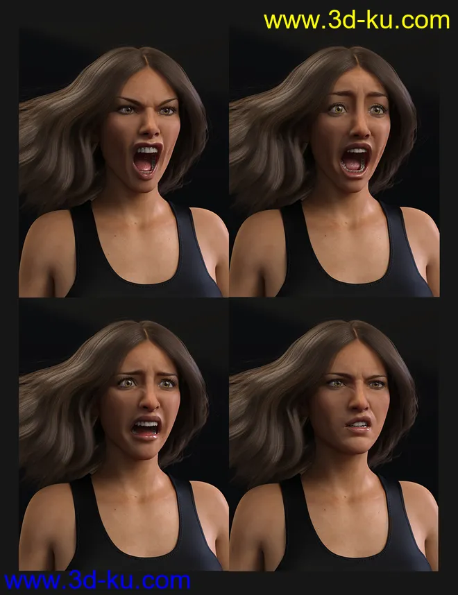 Biometric Expressions - Screams of Terror and Battle! for Genesis 3 Female(s)模型的图片1
