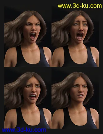 3D打印模型Biometric Expressions - Screams of Terror and Battle! for Genesis 3 Female(s)的图片