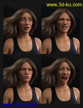 3D打印模型Biometric Expressions - Screams of Terror and Battle! for Genesis 3 Female(s)的图片