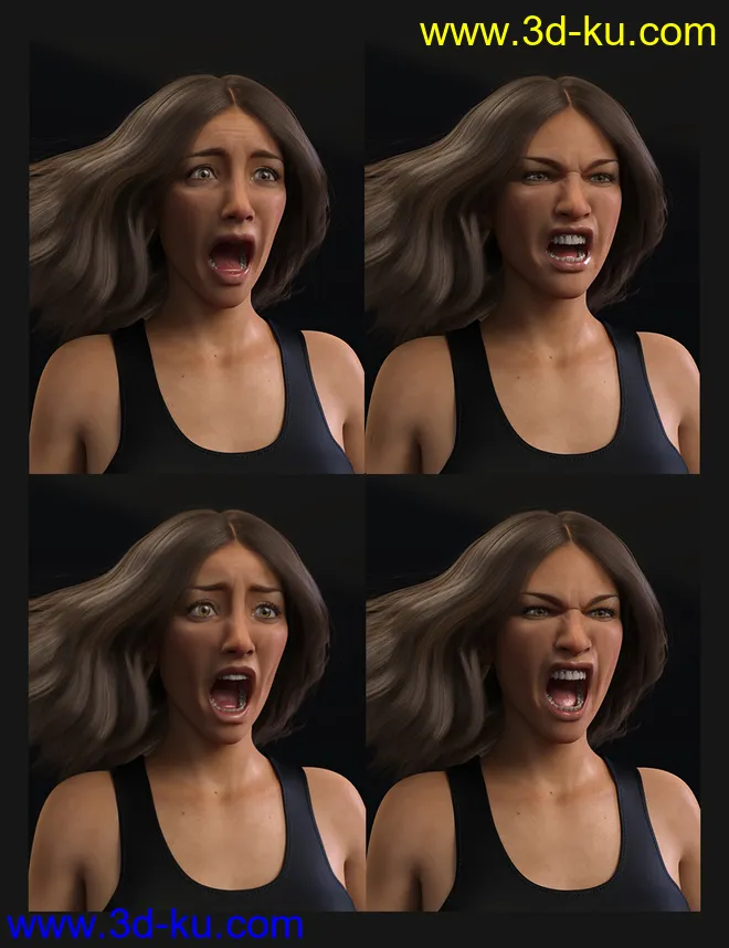 Biometric Expressions - Screams of Terror and Battle! for Genesis 3 Female(s)模型的图片6