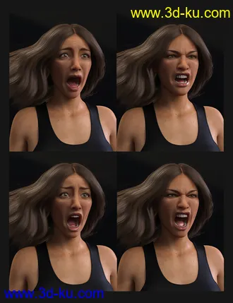 3D打印模型Biometric Expressions - Screams of Terror and Battle! for Genesis 3 Female(s)的图片