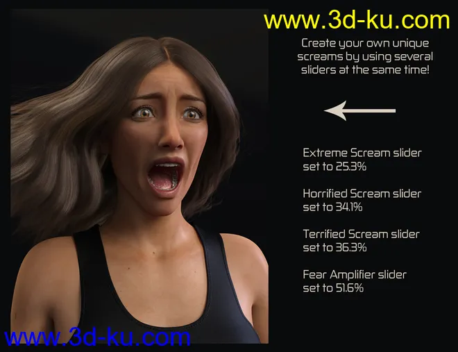Biometric Expressions - Screams of Terror and Battle! for Genesis 3 Female(s)模型的图片10