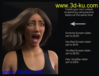 3D打印模型Biometric Expressions - Screams of Terror and Battle! for Genesis 3 Female(s)的图片