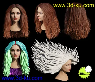 3D打印模型Biscuits Jam Hair with dForce for Genesis 8 Female(s)的图片