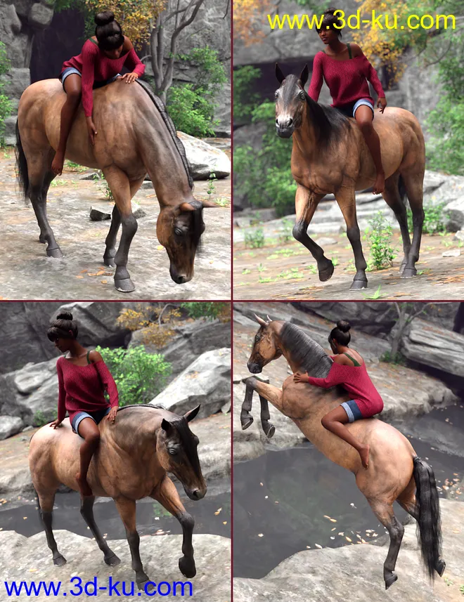 Countryside Horseback Riding Poses for Genesis 8 Female and DAZ Horse 2模型的图片2