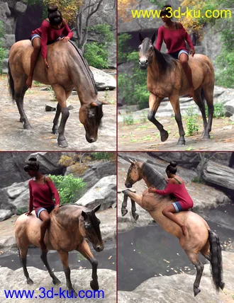 3D打印模型Countryside Horseback Riding Poses for Genesis 8 Female and DAZ Horse 2的图片