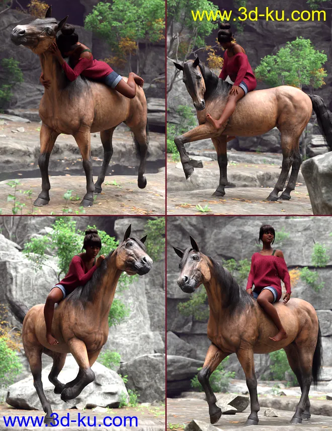 Countryside Horseback Riding Poses for Genesis 8 Female and DAZ Horse 2模型的图片4