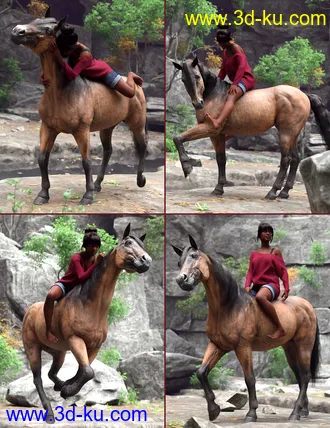 3D打印模型Countryside Horseback Riding Poses for Genesis 8 Female and DAZ Horse 2的图片