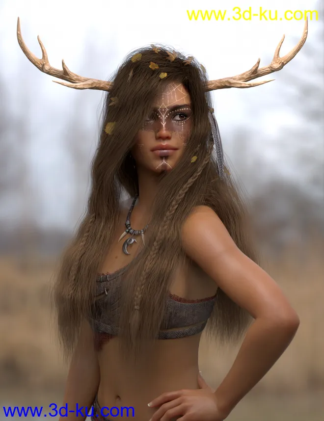 Deer Lady Hair for Genesis 3 and 8 Female(s)模型的图片2
