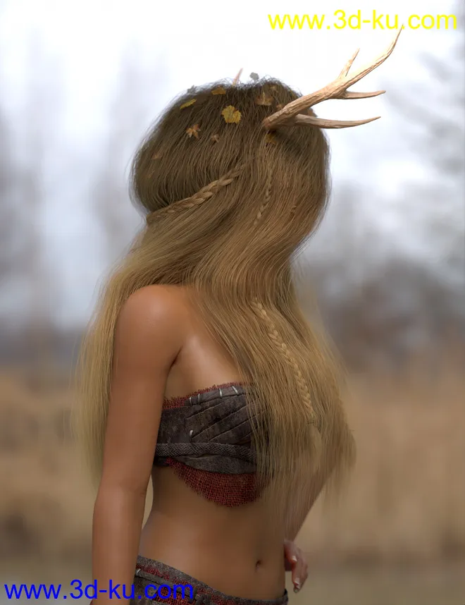 Deer Lady Hair for Genesis 3 and 8 Female(s)模型的图片3