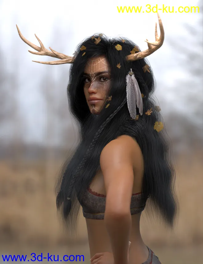 Deer Lady Hair for Genesis 3 and 8 Female(s)模型的图片4