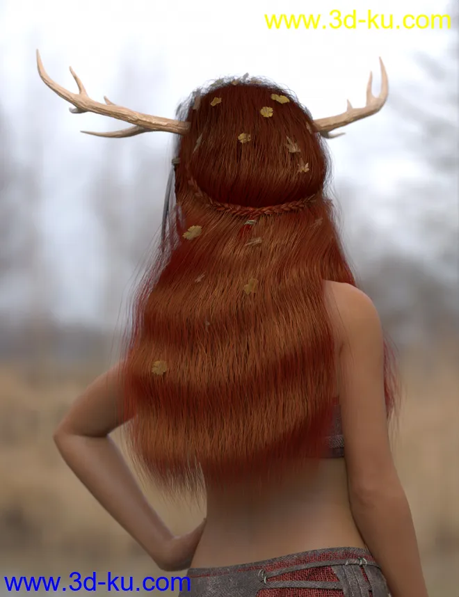 Deer Lady Hair for Genesis 3 and 8 Female(s)模型的图片5