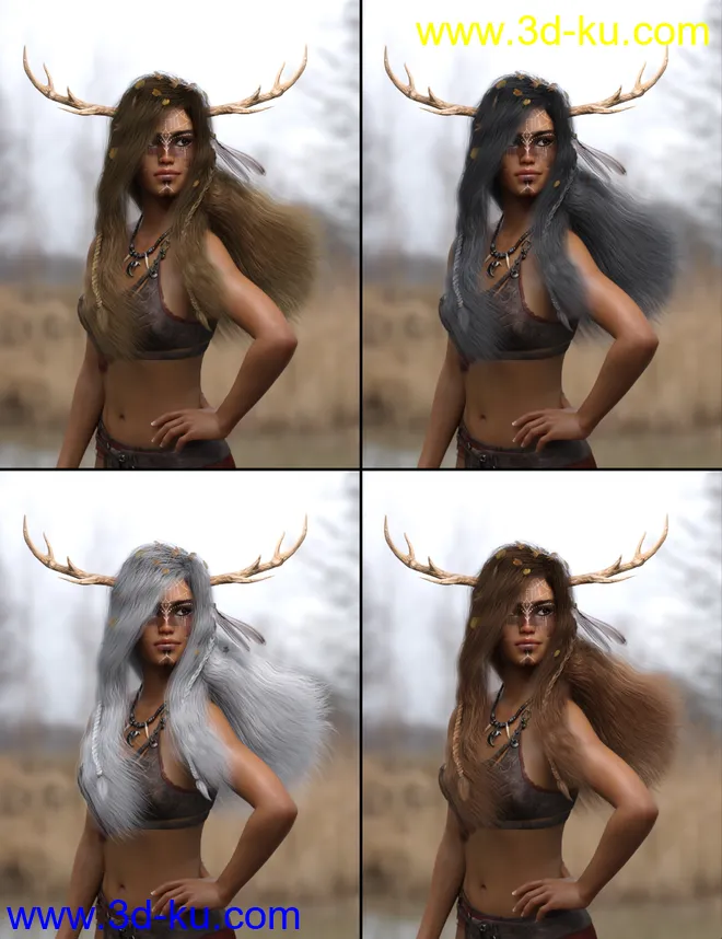 Deer Lady Hair for Genesis 3 and 8 Female(s)模型的图片6