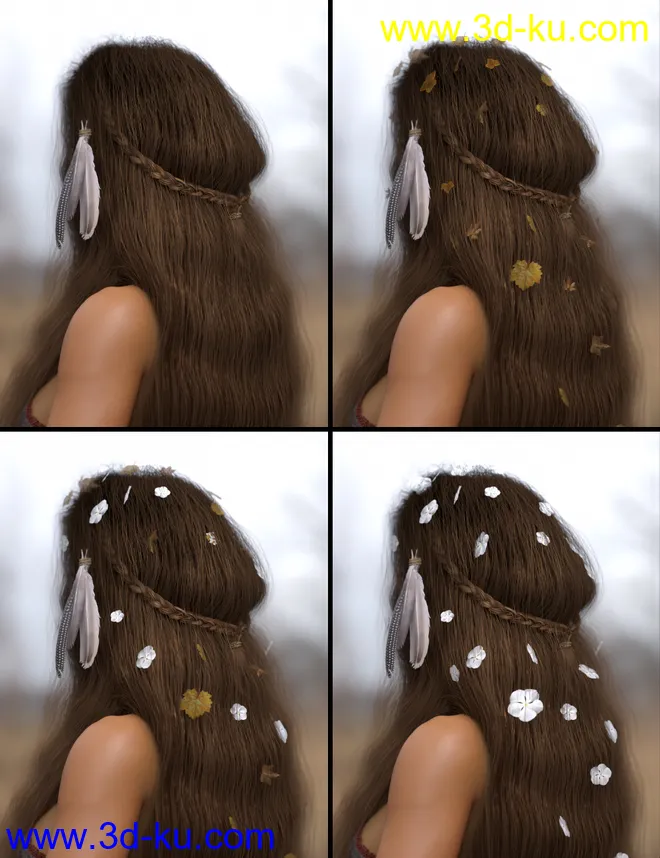 Deer Lady Hair for Genesis 3 and 8 Female(s)模型的图片8