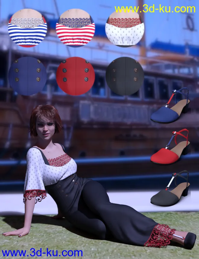 dForce Anchors Aweigh Outfit for Genesis 8 Female(s)模型的图片6
