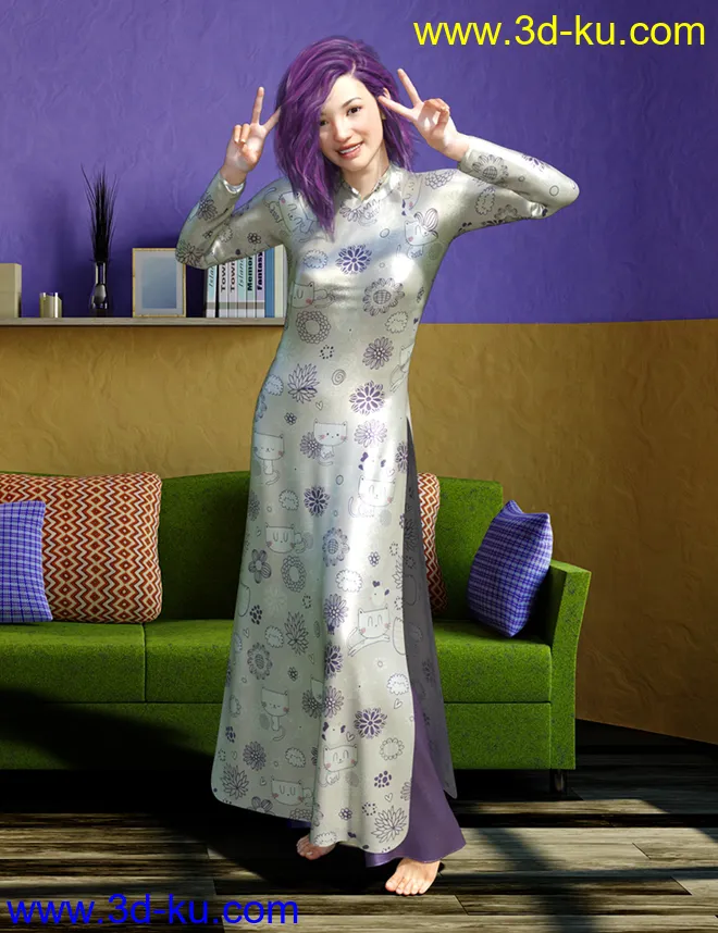 dForce AO Dai Eastern Silk Add On Textures模型的图片1