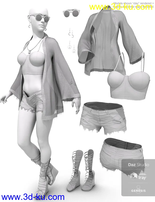 dforce Boho Style Outfit for Genesis 8 Female模型的图片3