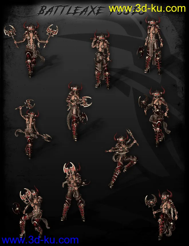 dForce Death Strike Outfit, Poses and Battleaxe for Genesis 8 Female(s)模型的图片15