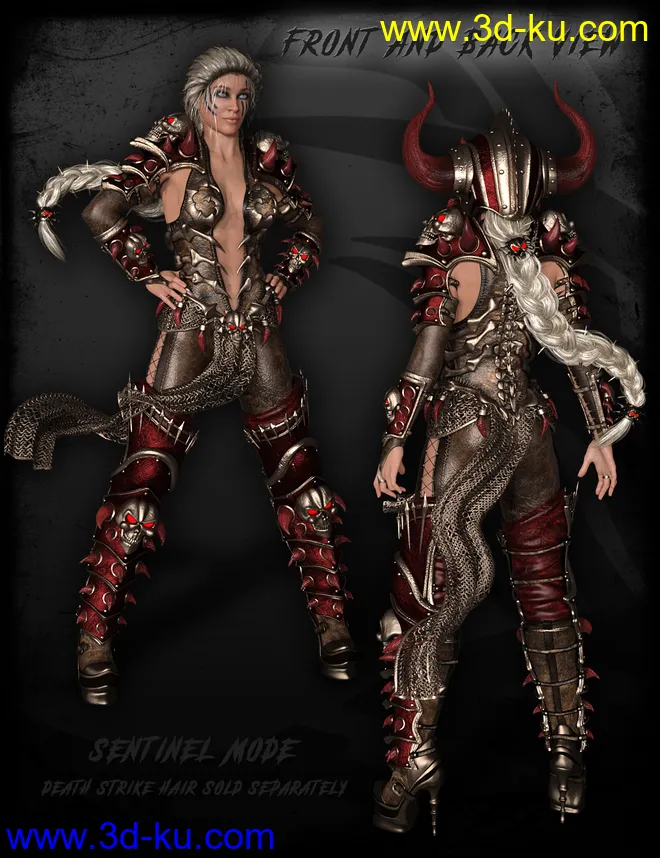 dForce Death Strike Outfit, Poses and Battleaxe for Genesis 8 Female(s)模型的图片17