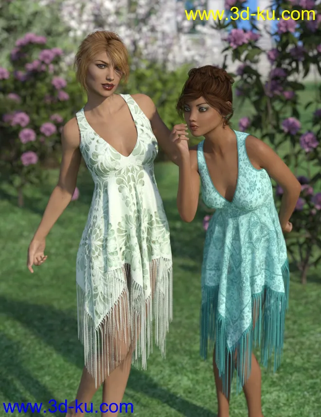 dForce Fringed Breezy Dress for Genesis 3 and 8 Female(s)模型的图片3