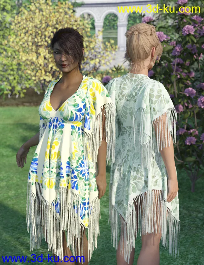dForce Fringed Breezy Dress for Genesis 3 and 8 Female(s)模型的图片4