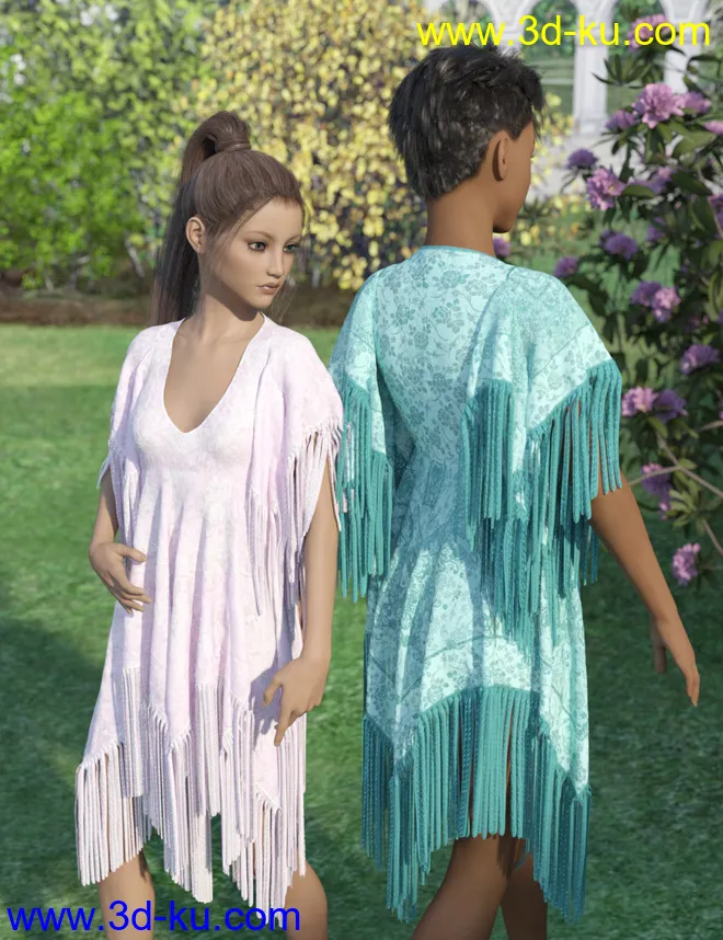 dForce Fringed Breezy Dress for Genesis 3 and 8 Female(s)模型的图片5