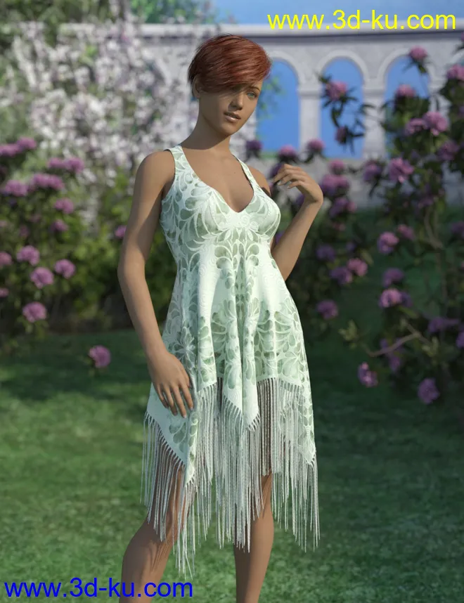 dForce Fringed Breezy Dress for Genesis 3 and 8 Female(s)模型的图片8