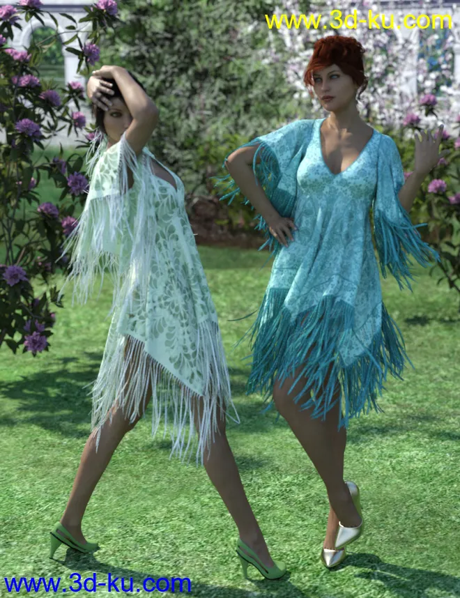 dForce Fringed Breezy Dress for Genesis 3 and 8 Female(s)模型的图片9