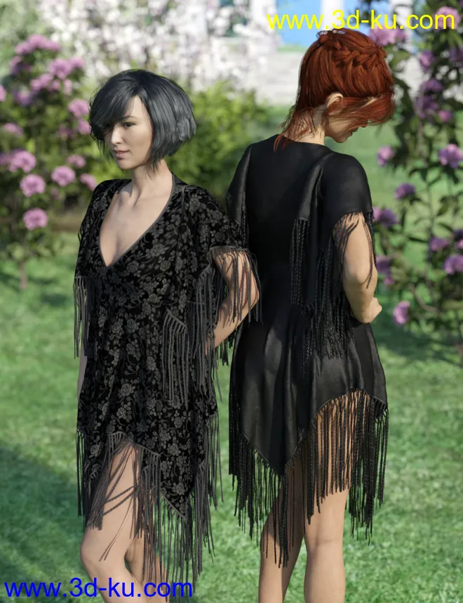 dForce Fringed Breezy Dress for Genesis 3 and 8 Female(s)模型的图片10