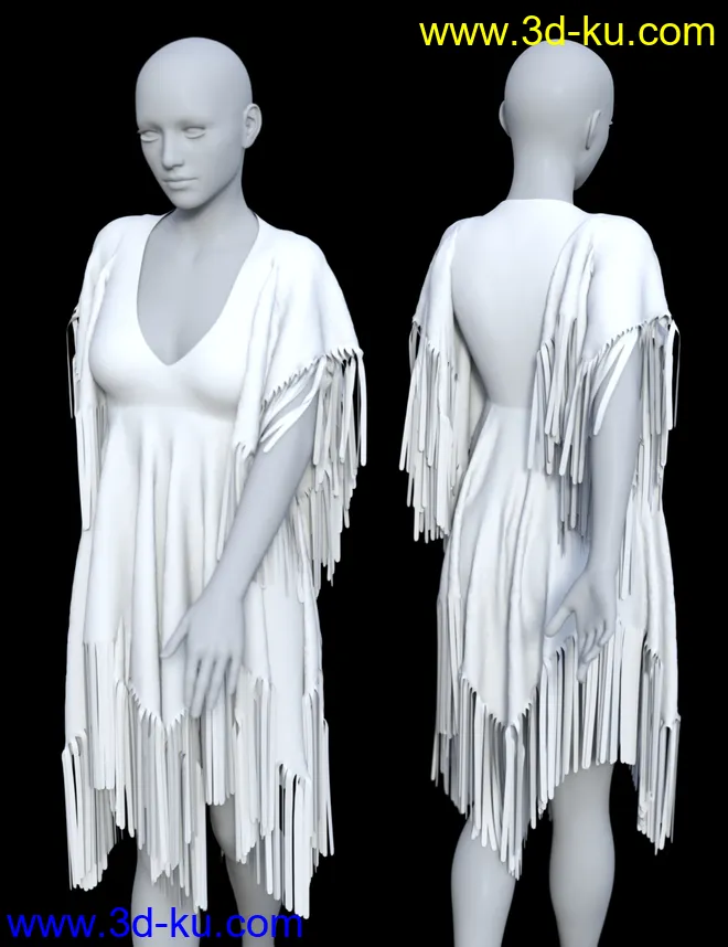 dForce Fringed Breezy Dress for Genesis 3 and 8 Female(s)模型的图片11