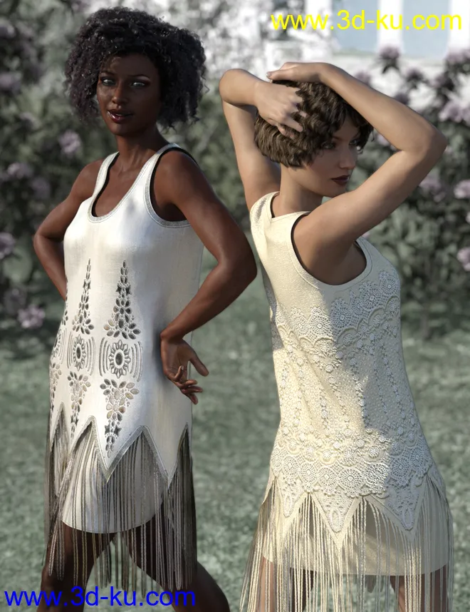 dForce Golden Era Textures for Vintage Style Flapper Dress 01模型的图片2