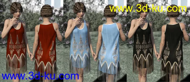 dForce Golden Era Textures for Vintage Style Flapper Dress 01模型的图片4
