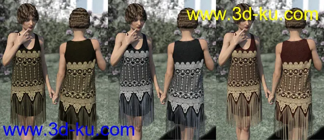 dForce Golden Era Textures for Vintage Style Flapper Dress 01模型的图片6
