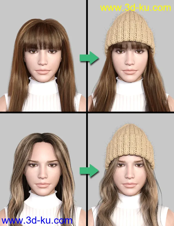 dForce Hair Helper and Knitted Hat模型的图片2