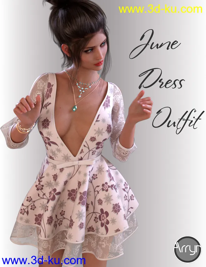 dForce June Holiday Dress Outfit for Genesis 8 Female(s)模型的图片1
