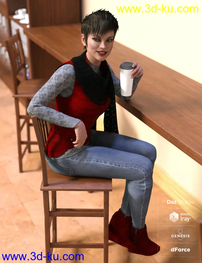 dForce Latte Mornings Outfit for Genesis 8 Female(s)模型的图片4