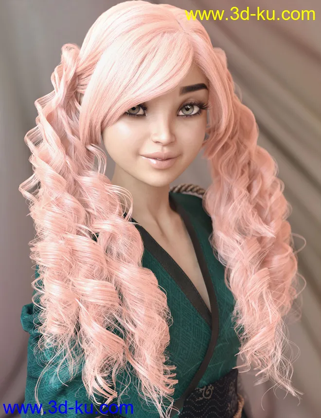 dForce Ophelie Hair for Genesis 3 & 8 Female(s)模型的图片1