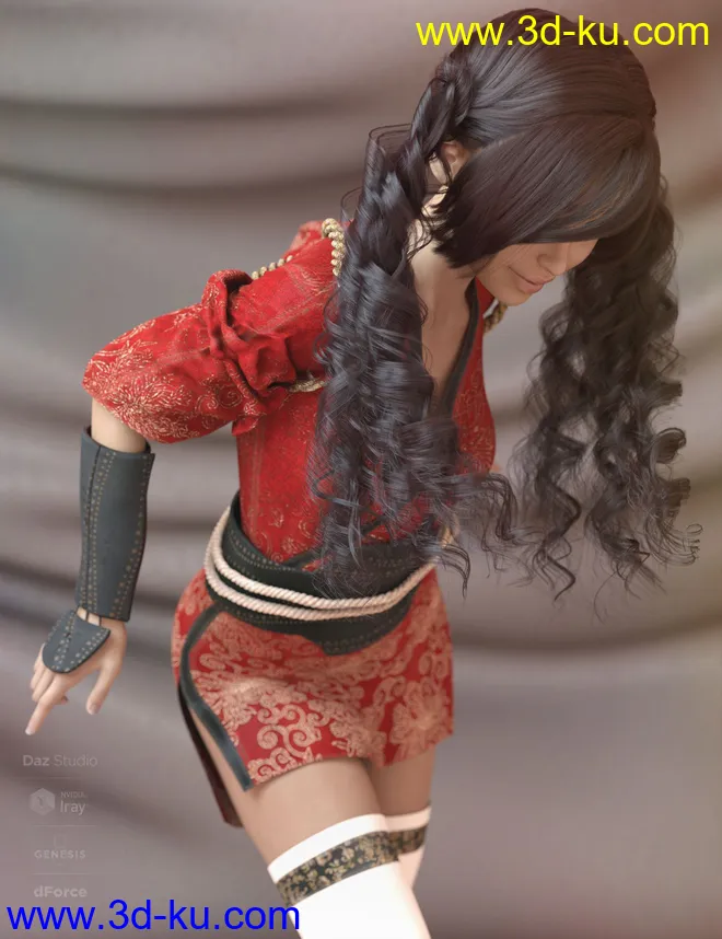 dForce Ophelie Hair for Genesis 3 & 8 Female(s)模型的图片3
