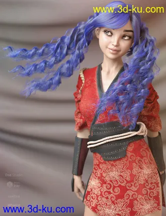 3D打印模型dForce Ophelie Hair for Genesis 3 & 8 Female(s)的图片