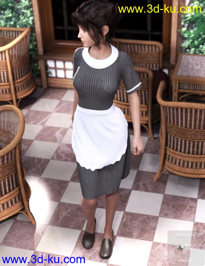 dForce Retro Waitress Uniform for Genesis 8 Female(s)模型的图片1