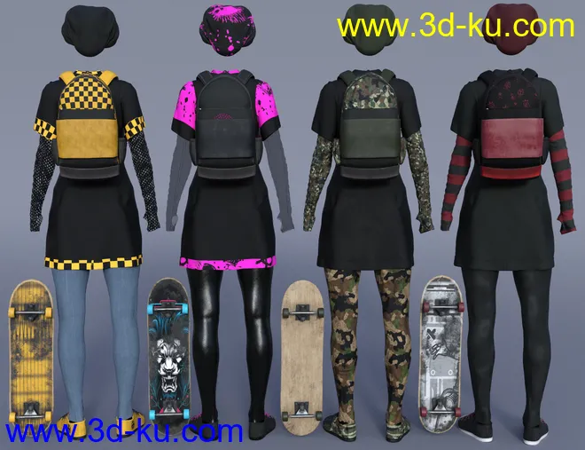 dForce Skate Punk with Skateboard Textures模型的图片2