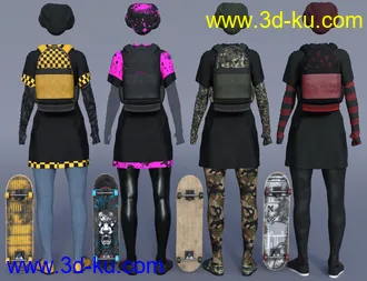 3D打印模型dForce Skate Punk with Skateboard Textures的图片
