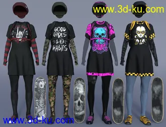 3D打印模型dForce Skate Punk with Skateboard Textures的图片
