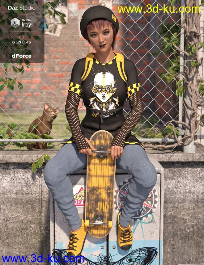 dForce Skate Punk with Skateboard Textures模型的图片6