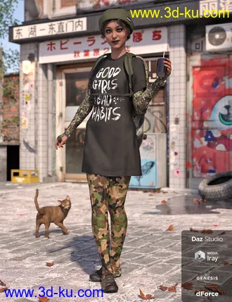 3D打印模型dForce Skate Punk with Skateboard Textures的图片